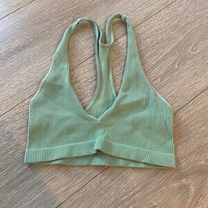 Green Ribbed Bra Top